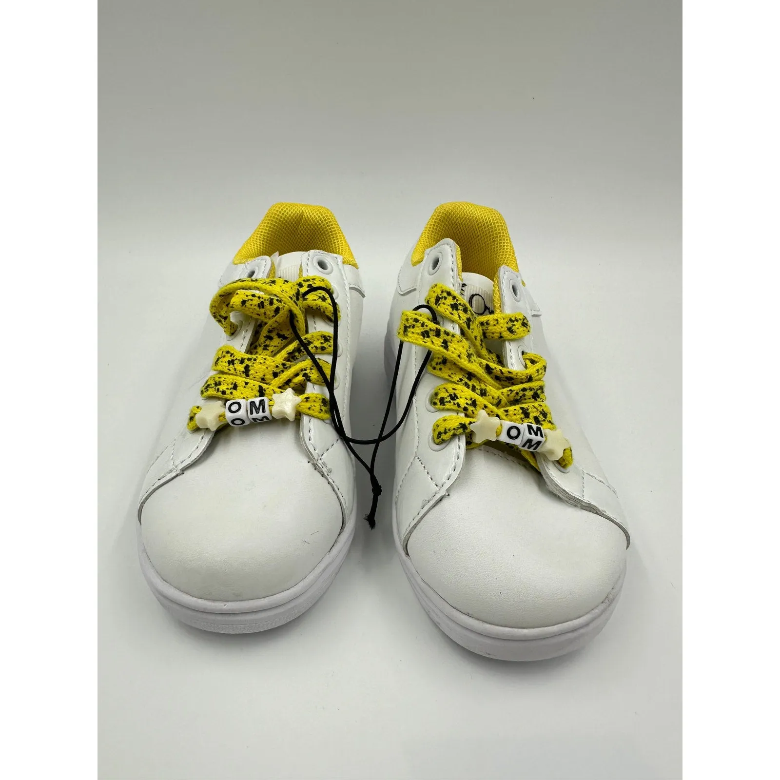 Youth/Toddler Size 11 White Leather Fashion Sneakers with Yellow Accents