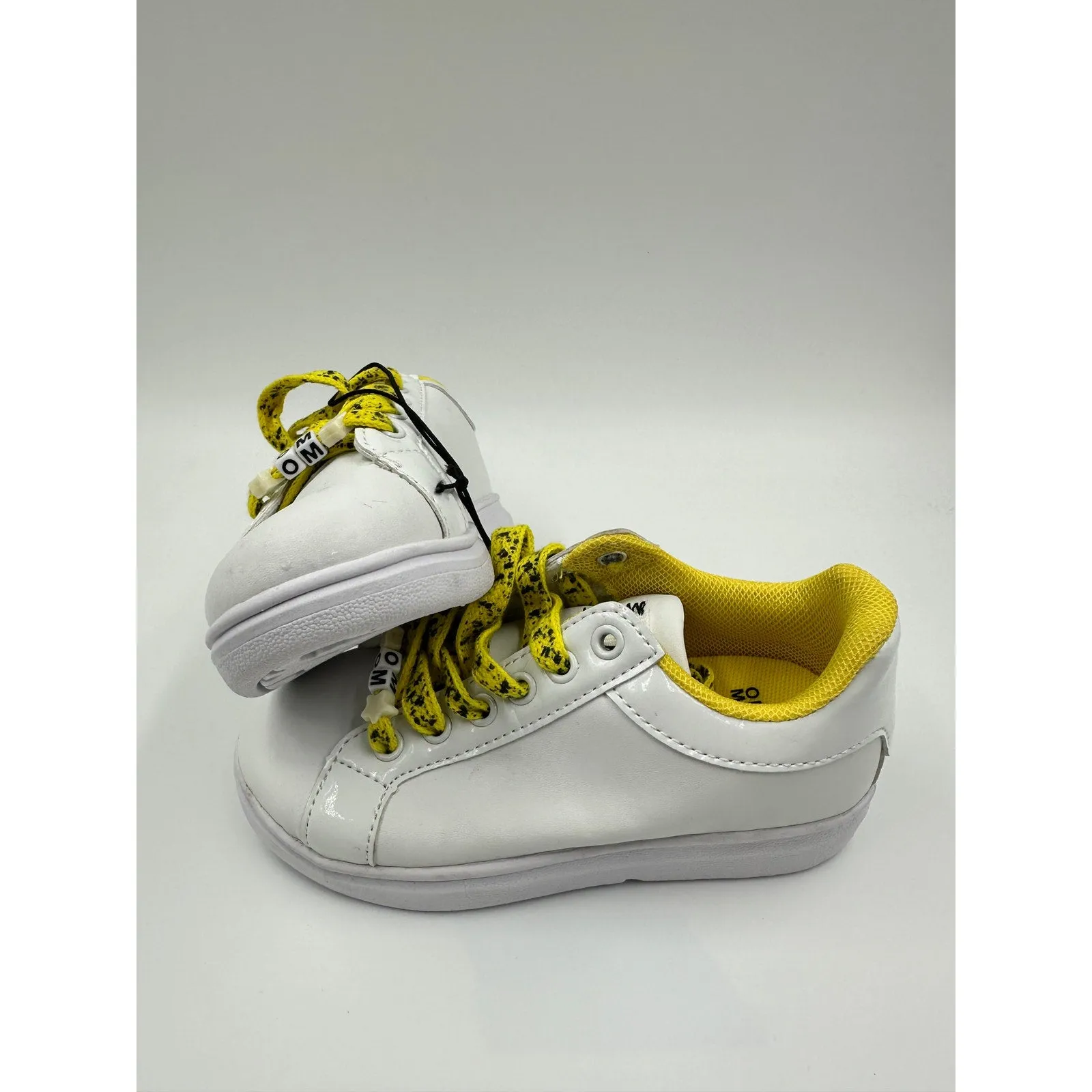 Youth/Toddler Size 11 White Leather Fashion Sneakers with Yellow Accents